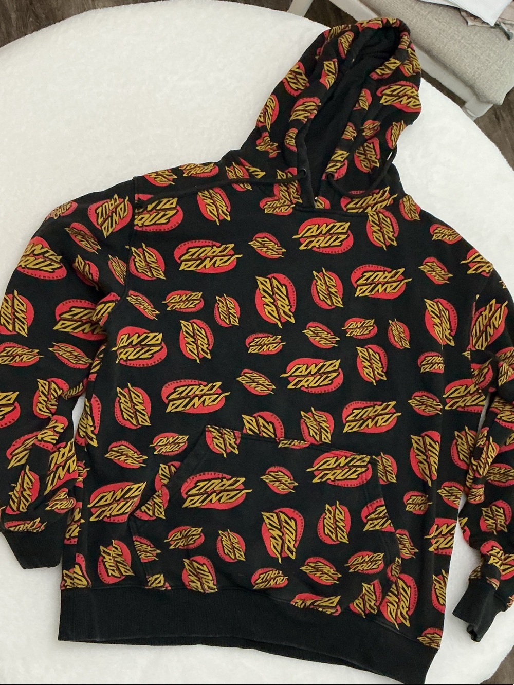 Santa Cruz Skateboards Black Hoodie with Red & Yellow Logo Print